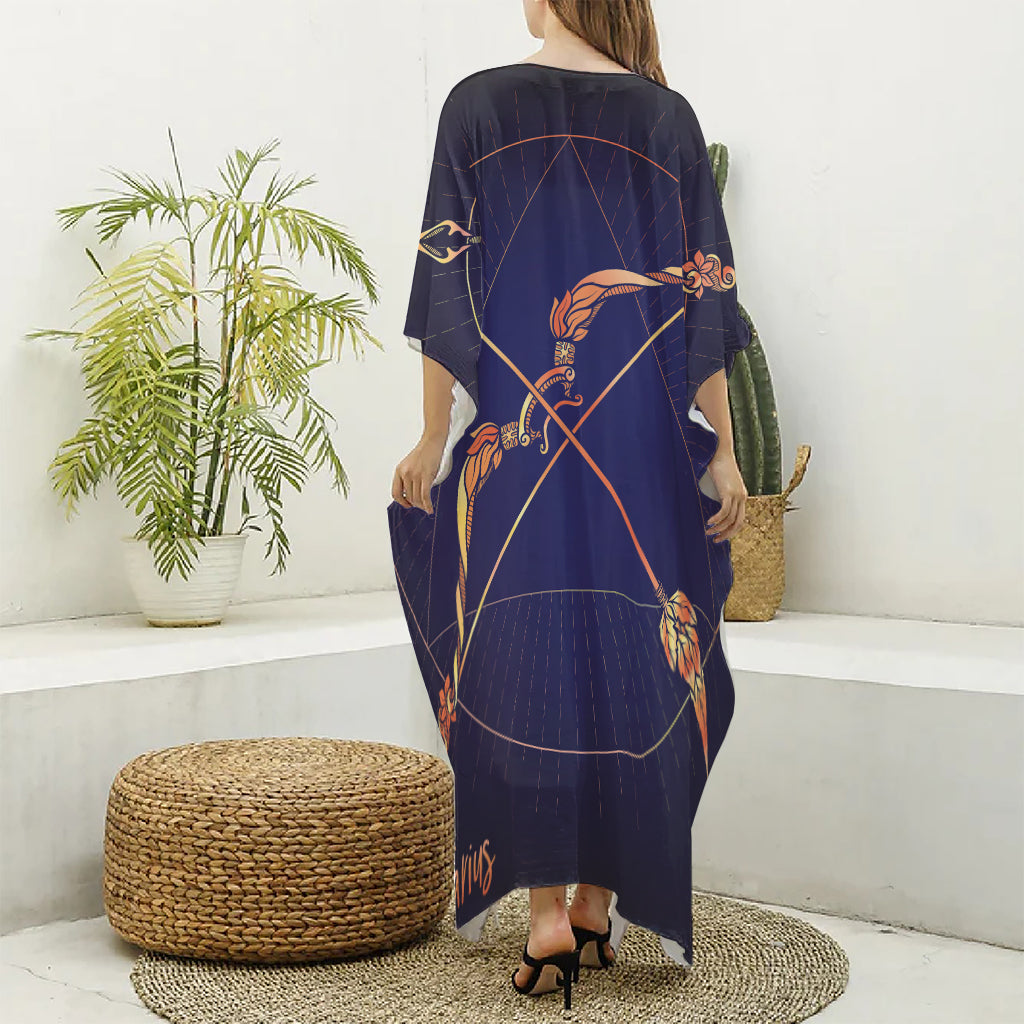 Astrological Sagittarius Sign Print Silk V-Neck Kaftan Dress