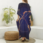 Astrological Sagittarius Sign Print Silk V-Neck Kaftan Dress