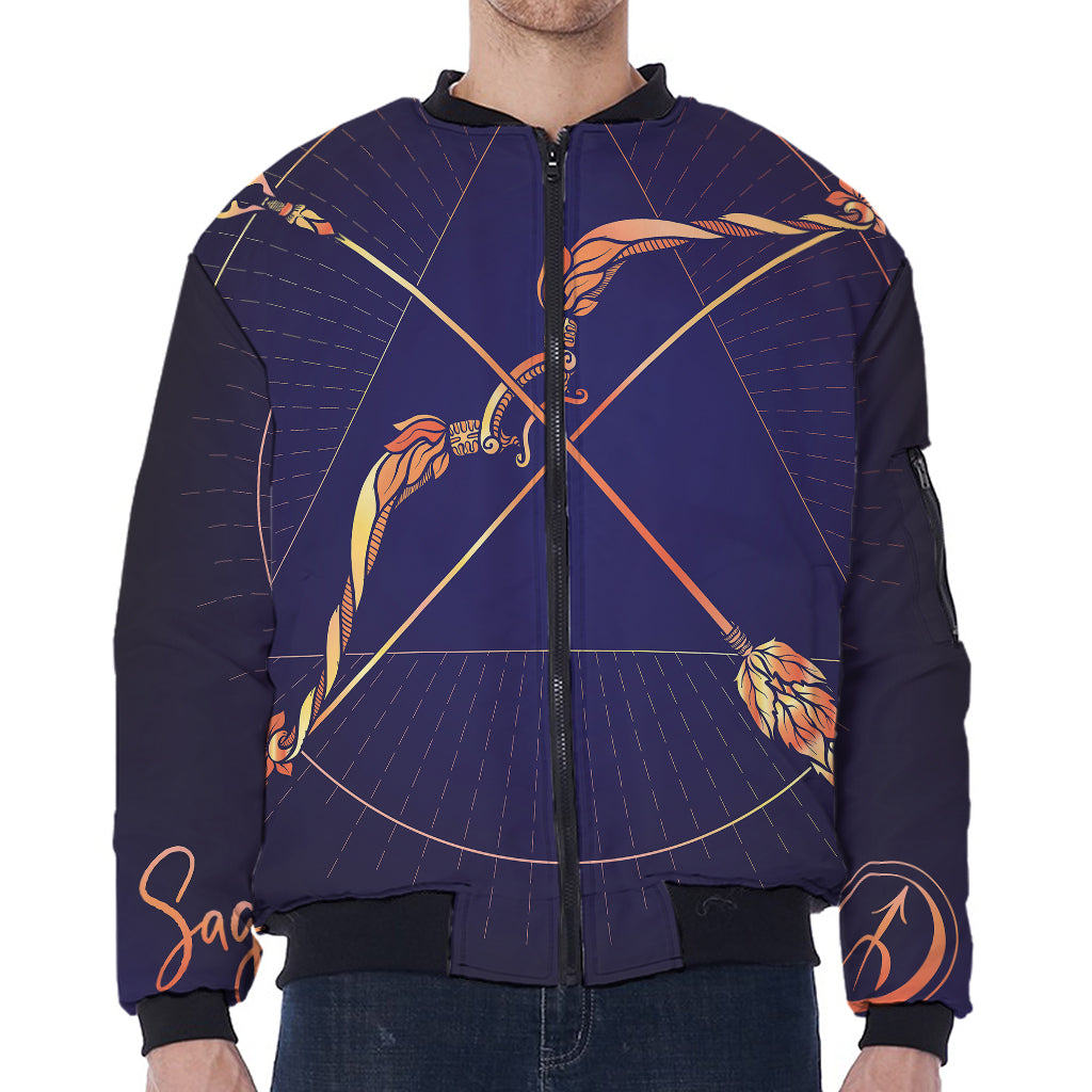 Astrological Sagittarius Sign Print Zip Sleeve Bomber Jacket