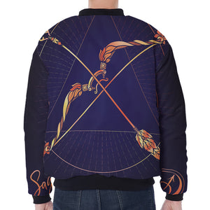 Astrological Sagittarius Sign Print Zip Sleeve Bomber Jacket