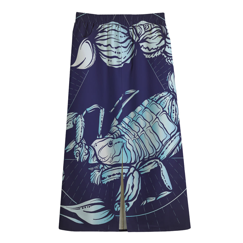Astrological Scorpio Sign Print Cotton Front Slit Maxi Skirt