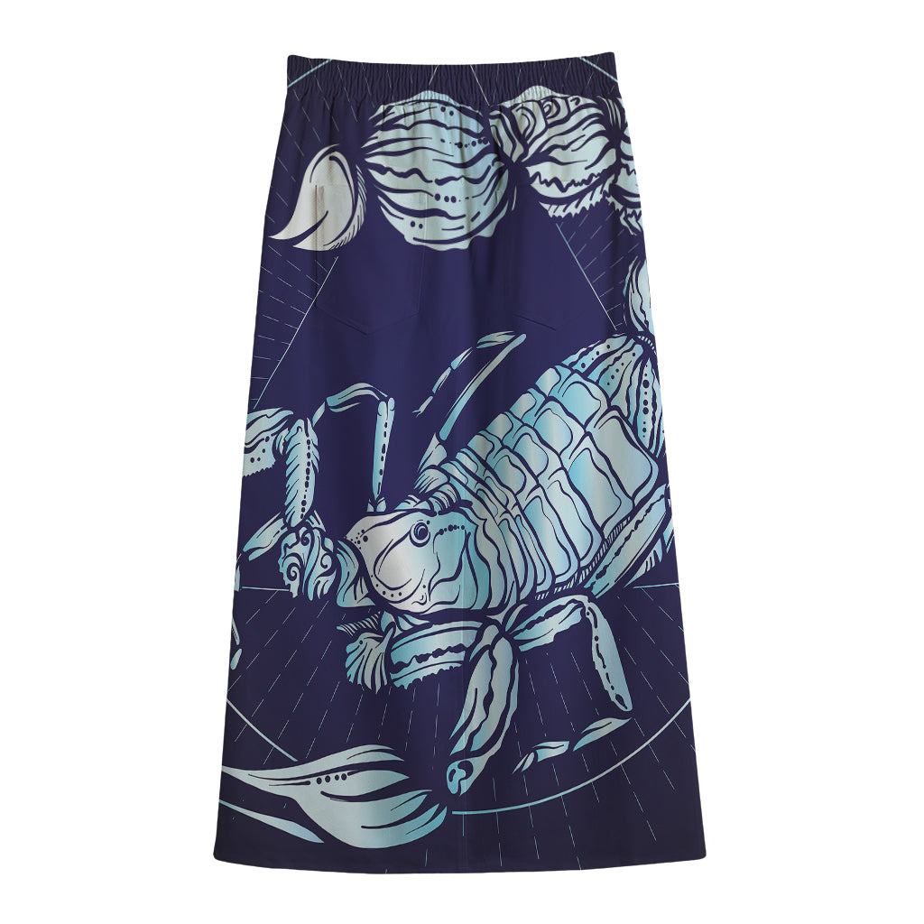 Astrological Scorpio Sign Print Cotton Front Slit Maxi Skirt