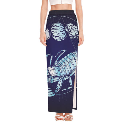Astrological Scorpio Sign Print High Slit Maxi Skirt