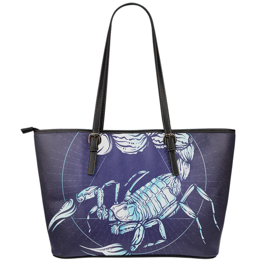 Astrological Scorpio Sign Print Leather Tote Bag