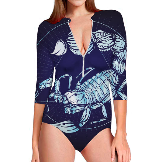 Astrological Scorpio Sign Print Long Sleeve Swimsuit