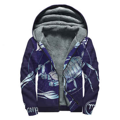 Astrological Scorpio Sign Print Sherpa Lined Zip Up Hoodie