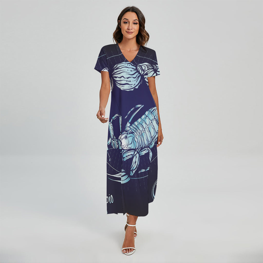 Astrological Scorpio Sign Print Short Sleeve Maxi Dress