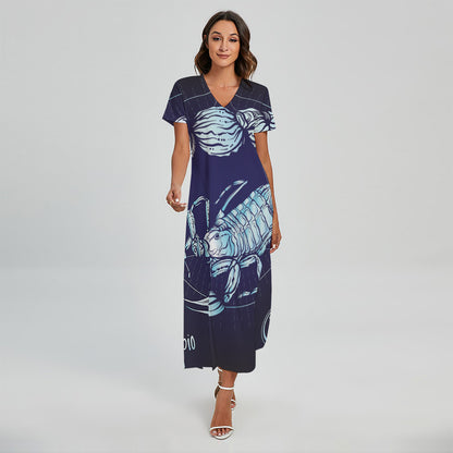 Astrological Scorpio Sign Print Short Sleeve Maxi Dress