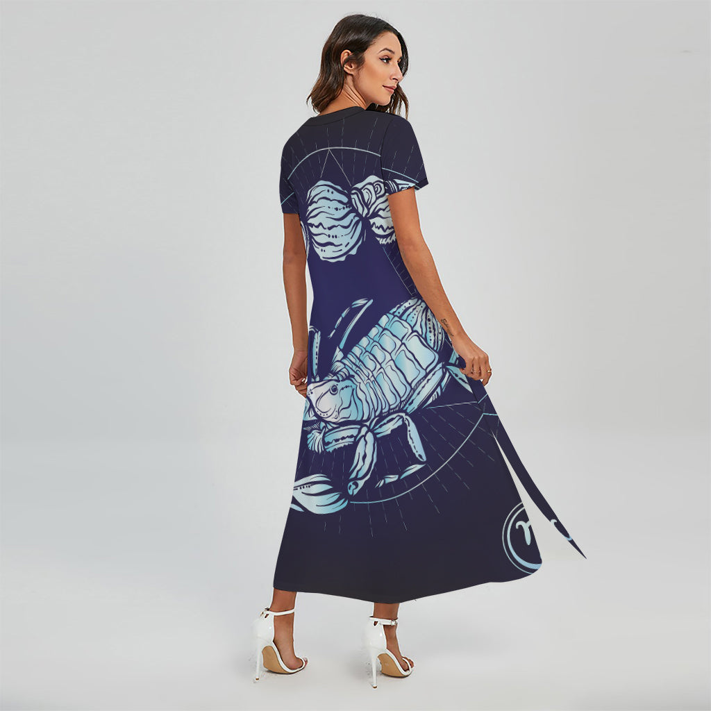 Astrological Scorpio Sign Print Short Sleeve Maxi Dress