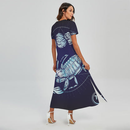 Astrological Scorpio Sign Print Short Sleeve Maxi Dress