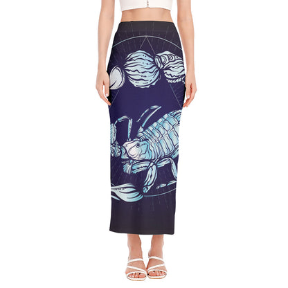 Astrological Scorpio Sign Print Side Slit Maxi Skirt