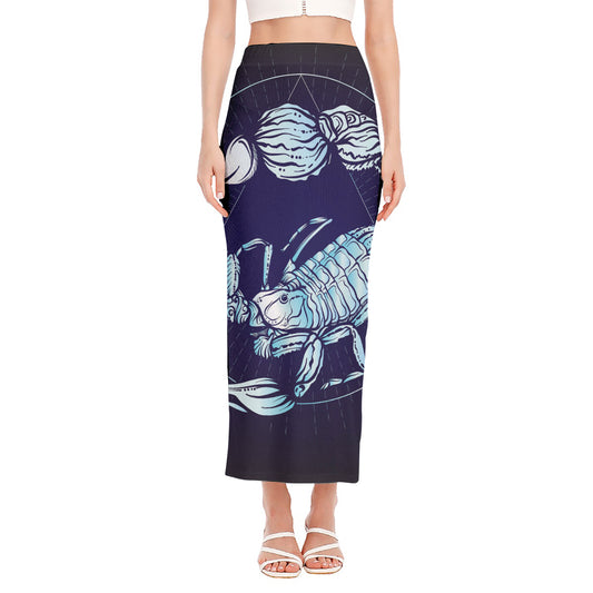 Astrological Scorpio Sign Print Side Slit Maxi Skirt
