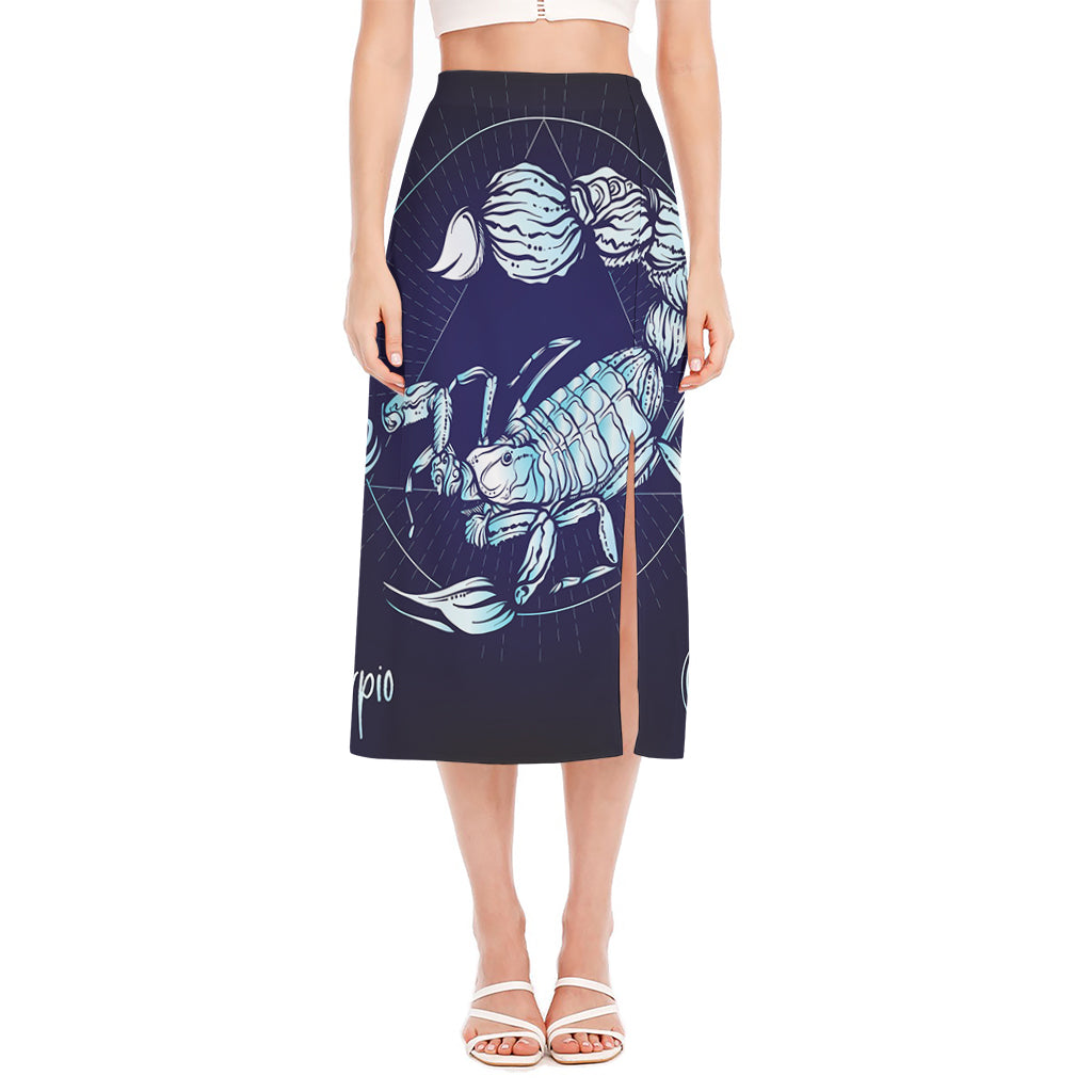 Astrological Scorpio Sign Print Side Slit Midi Skirt