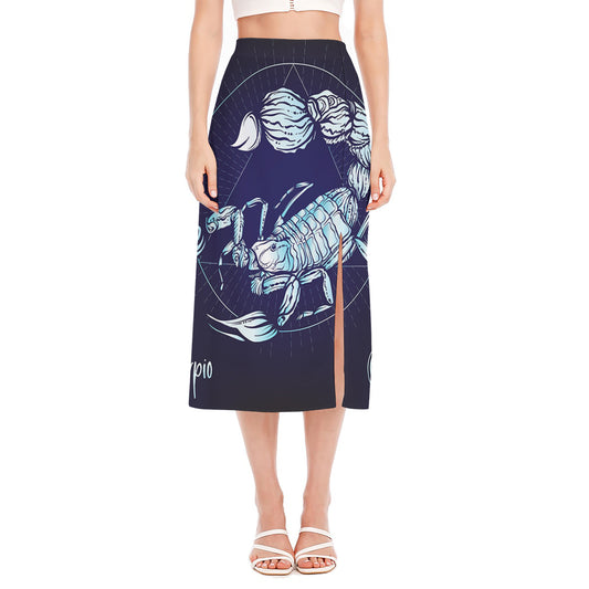 Astrological Scorpio Sign Print Side Slit Midi Skirt