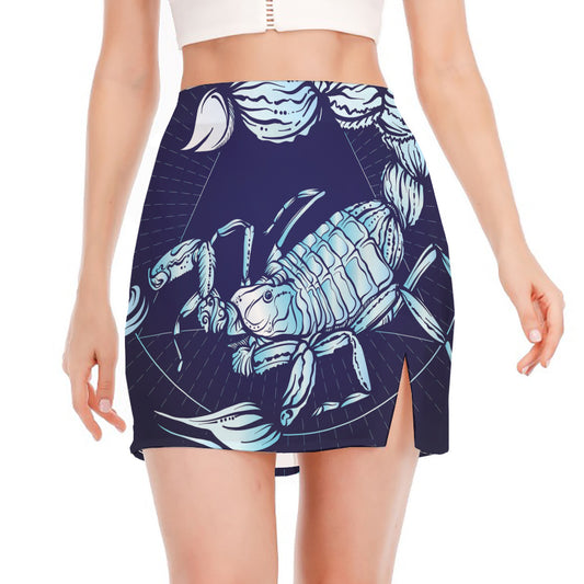 Astrological Scorpio Sign Print Side Slit Mini Skirt