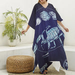 Astrological Scorpio Sign Print Silk V-Neck Kaftan Dress