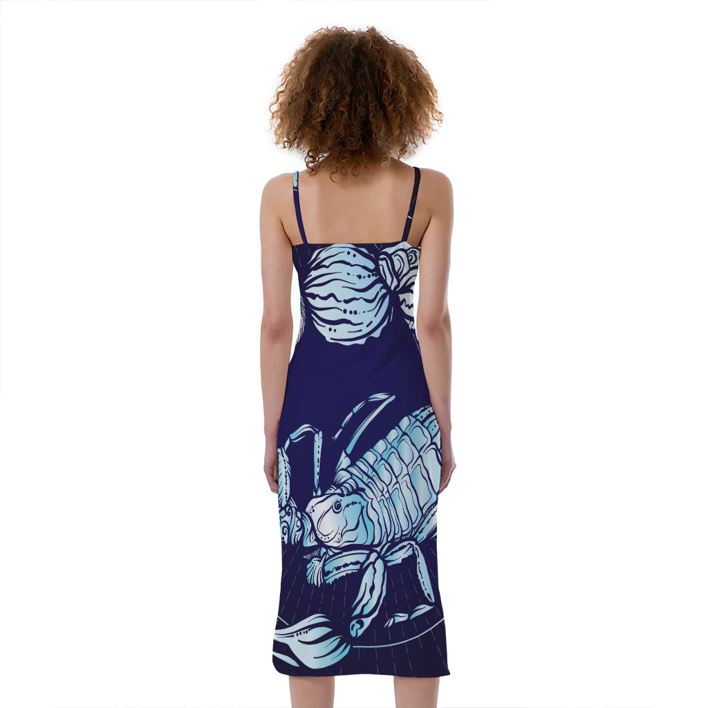 Astrological Scorpio Sign Print Slim Fit Midi Cami Dress