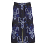 Astrology Capricorn Sign Print Cotton Front Slit Maxi Skirt