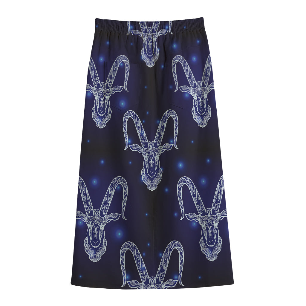 Astrology Capricorn Sign Print Cotton Front Slit Maxi Skirt