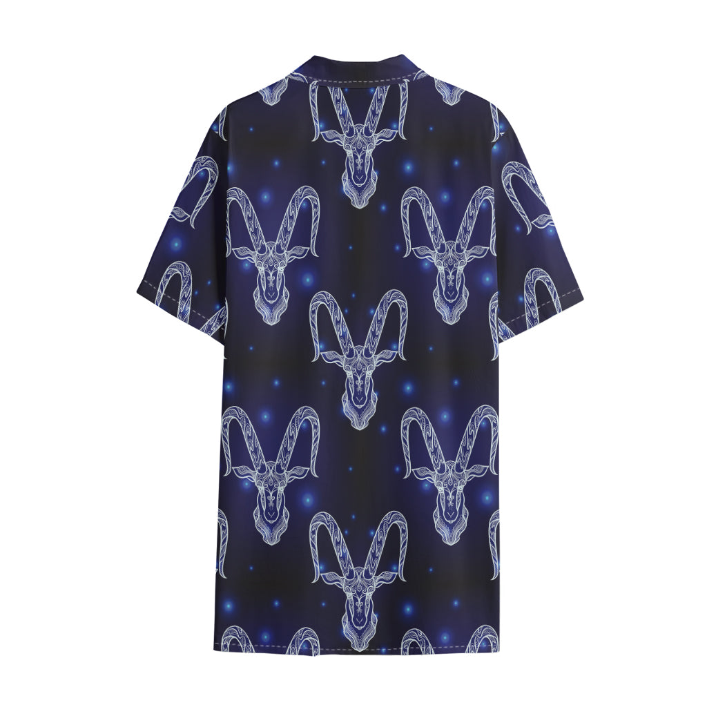 Astrology Capricorn Sign Print Cotton Hawaiian Shirt