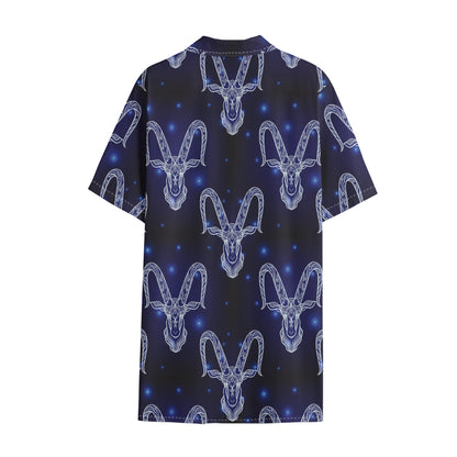 Astrology Capricorn Sign Print Cotton Hawaiian Shirt
