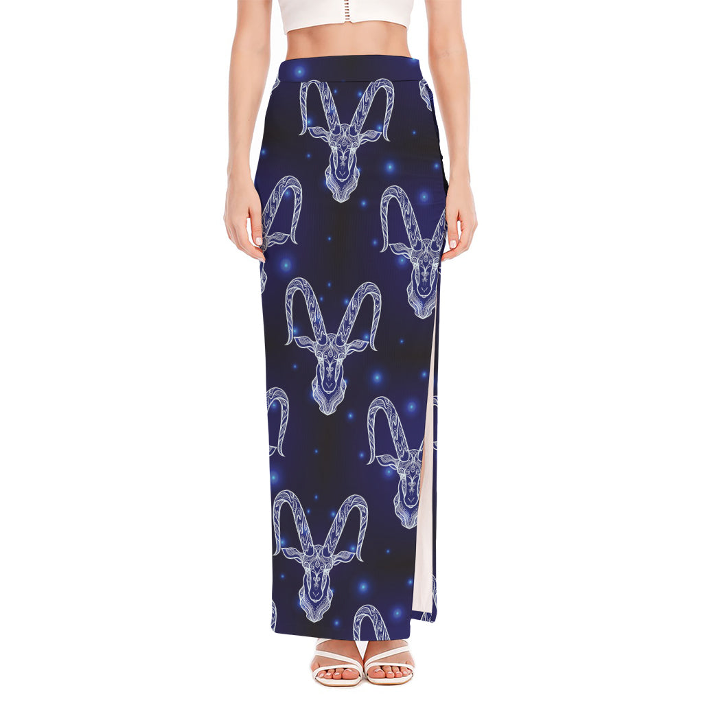 Astrology Capricorn Sign Print High Slit Maxi Skirt