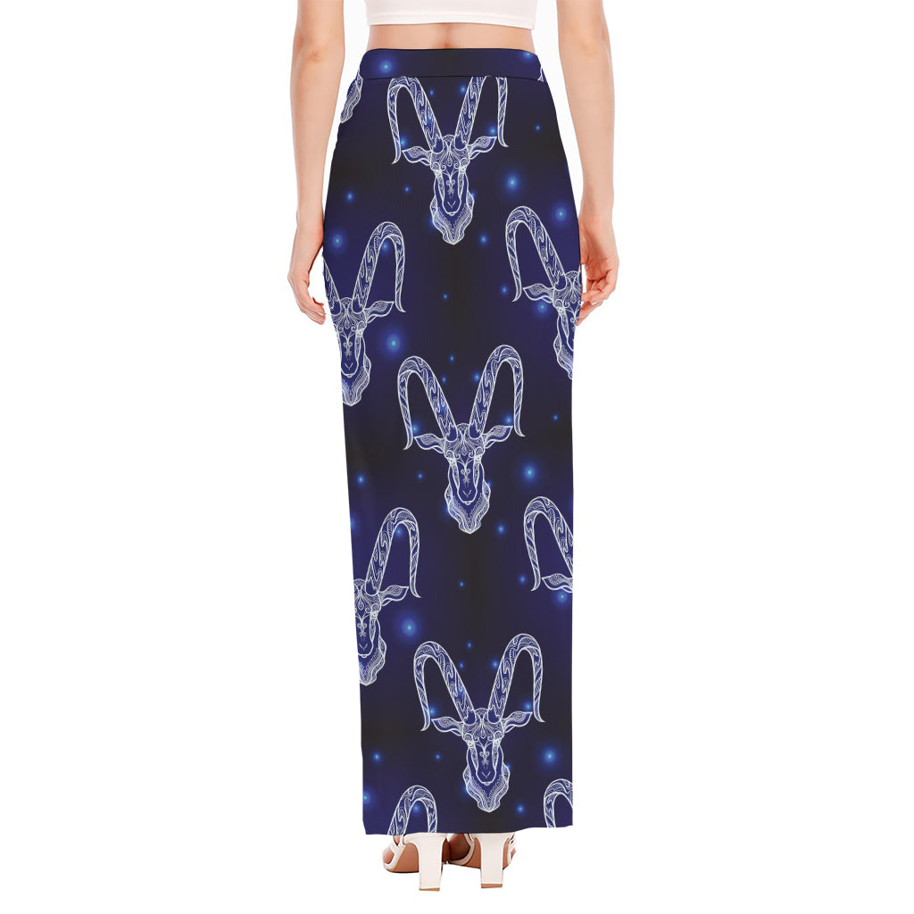 Astrology Capricorn Sign Print High Slit Maxi Skirt