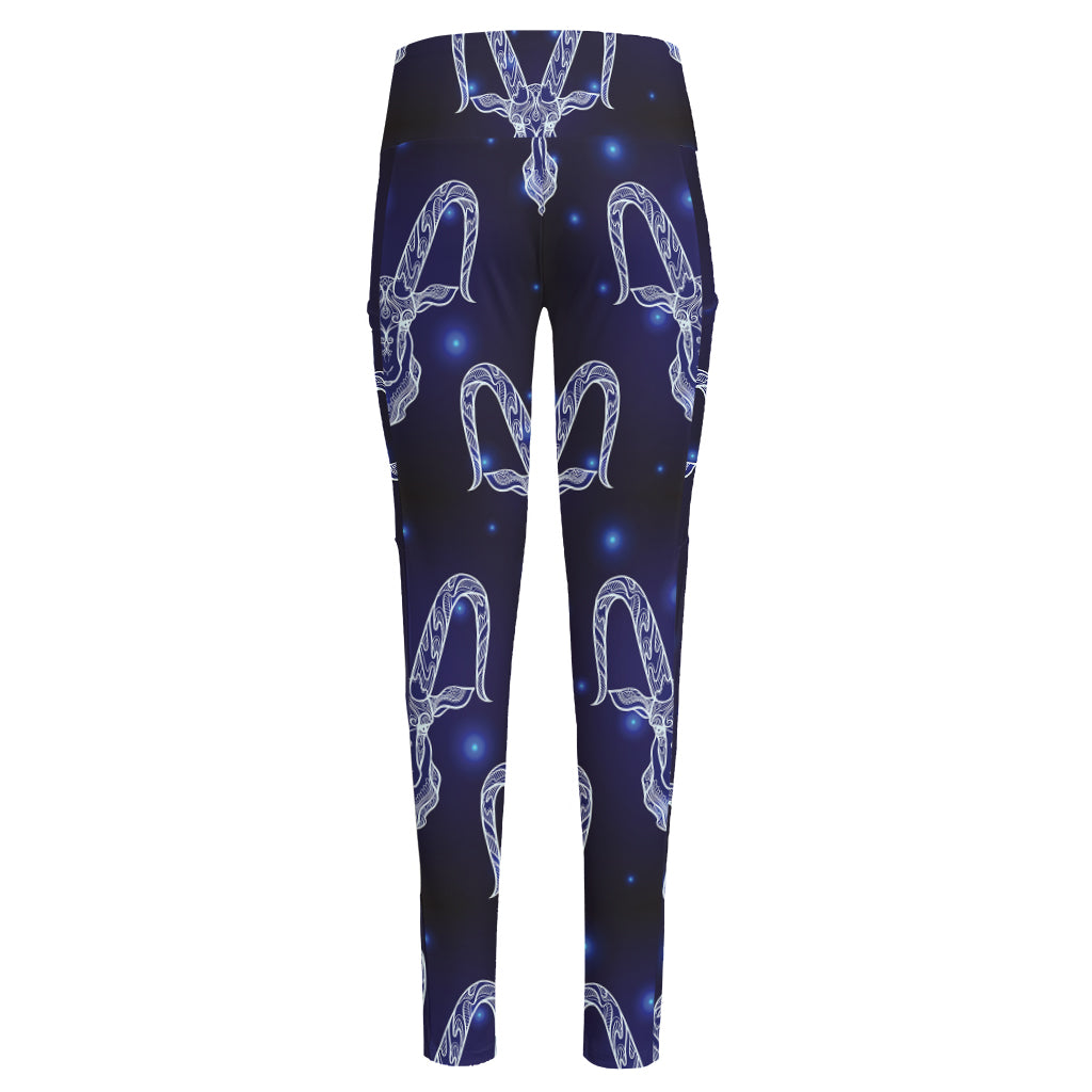 Astrology Capricorn Sign Print High-Waisted Pocket Leggings