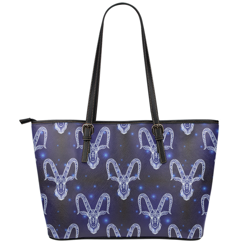 Astrology Capricorn Sign Print Leather Tote Bag