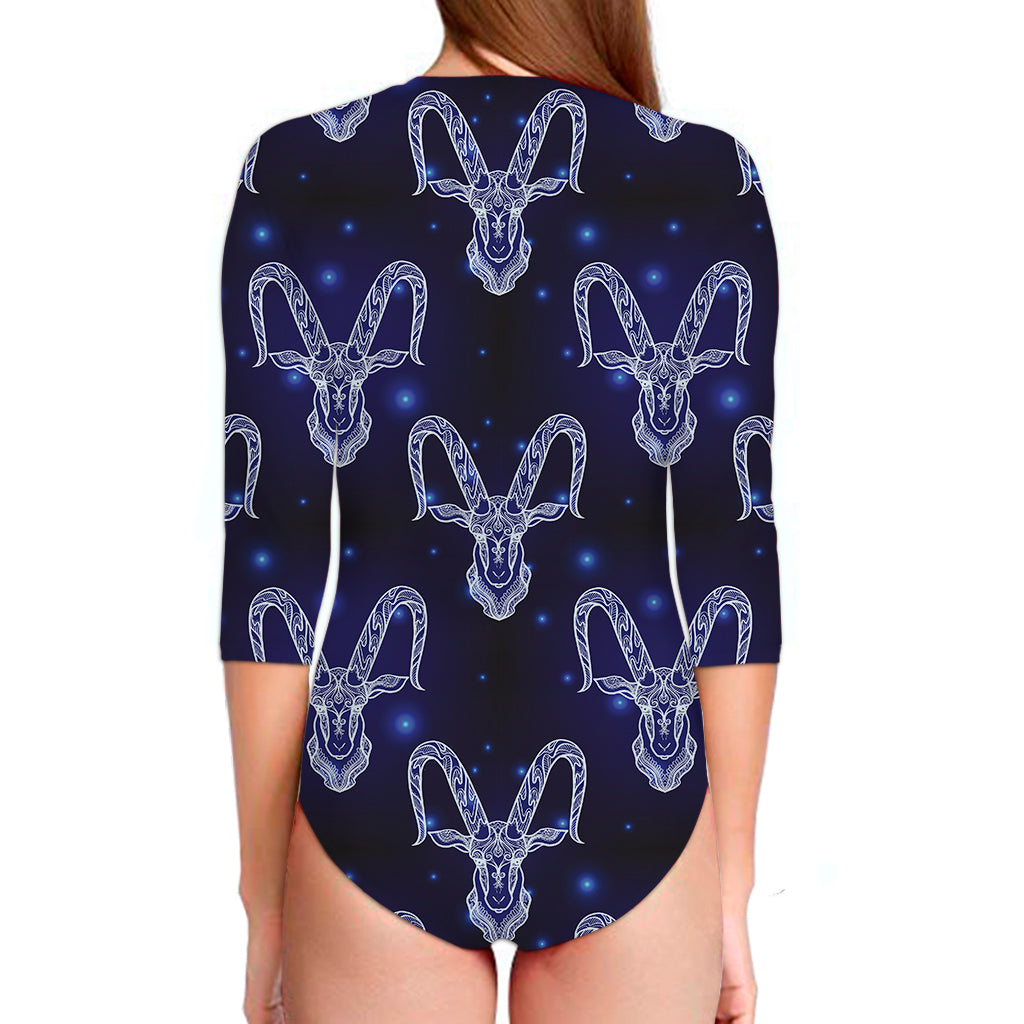 Astrology Capricorn Sign Print Long Sleeve Swimsuit