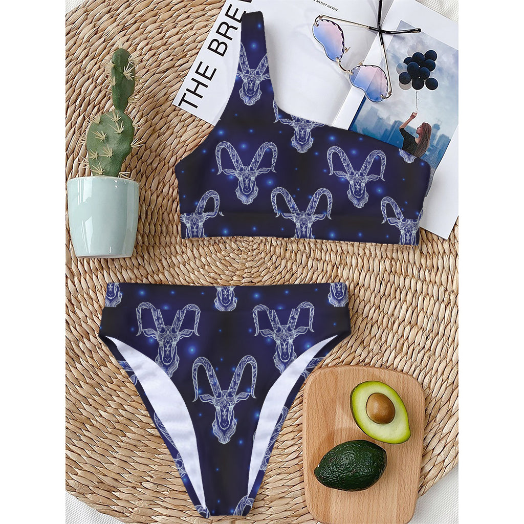 Astrology Capricorn Sign Print One Shoulder Bikini Top