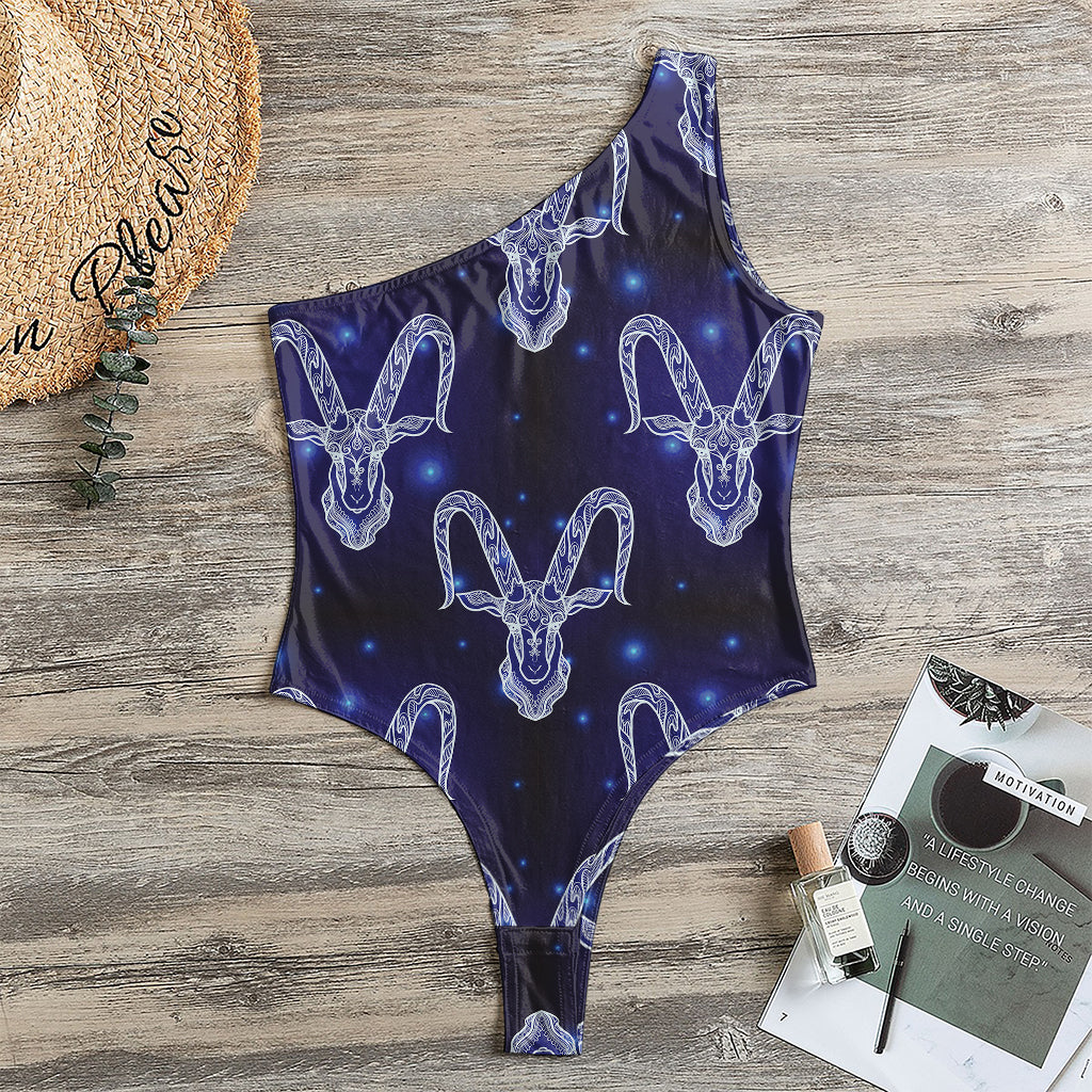 Astrology Capricorn Sign Print One Shoulder Bodysuit