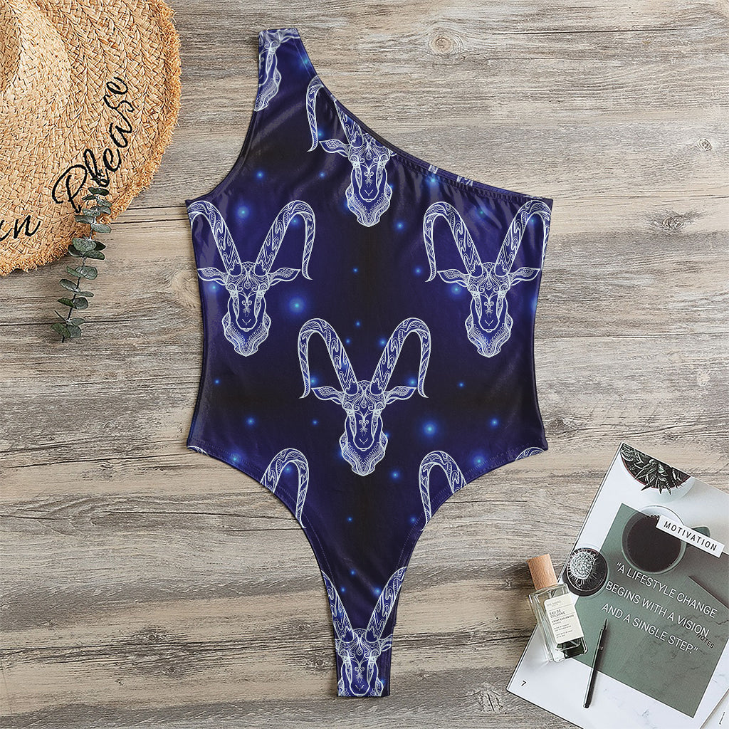 Astrology Capricorn Sign Print One Shoulder Bodysuit