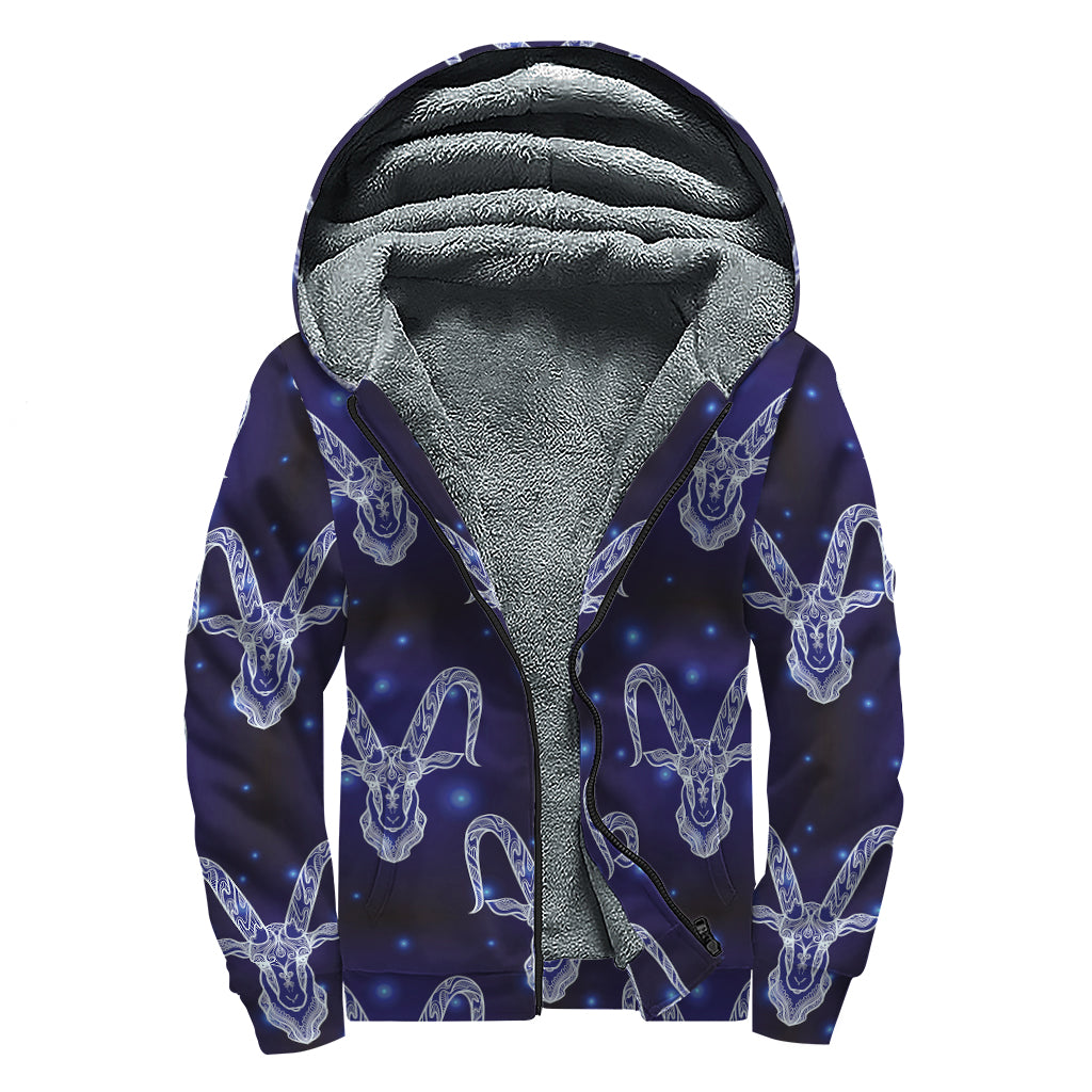 Astrology Capricorn Sign Print Sherpa Lined Zip Up Hoodie