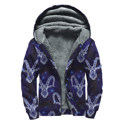 Astrology Capricorn Sign Print Sherpa Lined Zip Up Hoodie