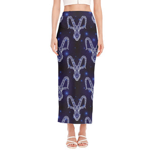 Astrology Capricorn Sign Print Side Slit Maxi Skirt