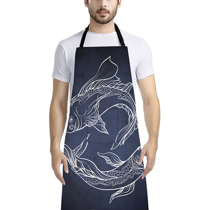 Astrology Pisces Sign Print Bib Apron With Pocket