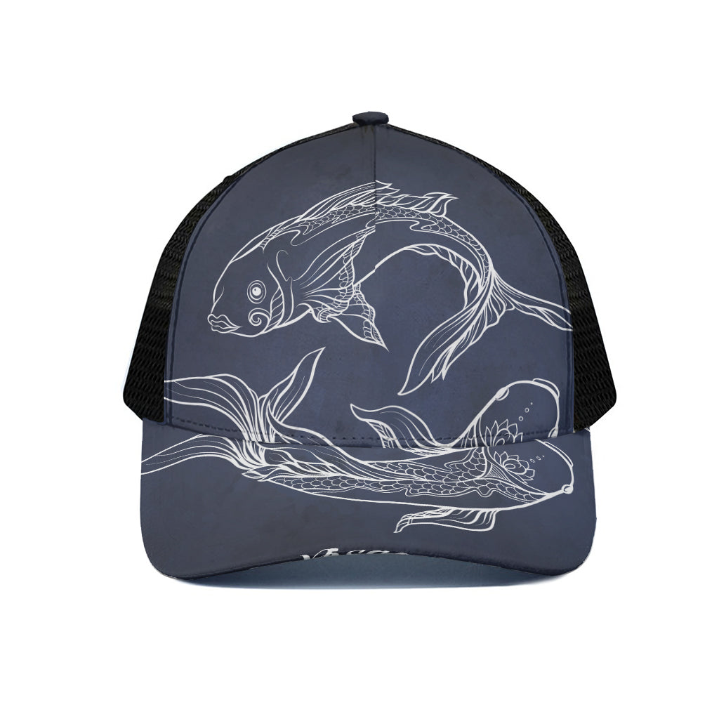 Astrology Pisces Sign Print Black Mesh Trucker Cap