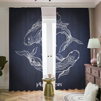 Astrology Pisces Sign Print Blackout Pencil Pleat Curtains