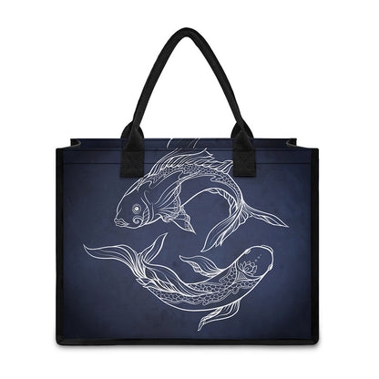Astrology Pisces Sign Print Canvas Tote Bag