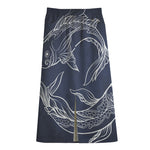 Astrology Pisces Sign Print Cotton Front Slit Maxi Skirt