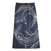 Astrology Pisces Sign Print Cotton Front Slit Maxi Skirt