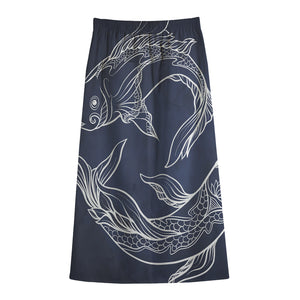 Astrology Pisces Sign Print Cotton Front Slit Maxi Skirt