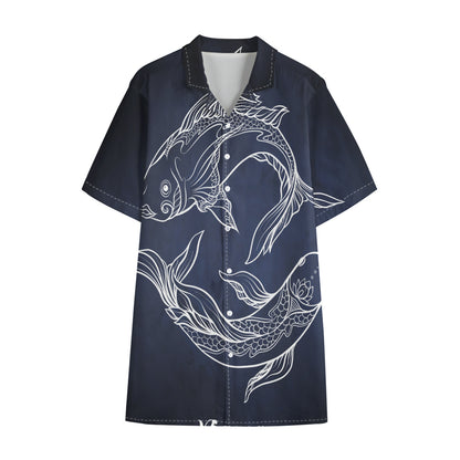 Astrology Pisces Sign Print Cotton Hawaiian Shirt