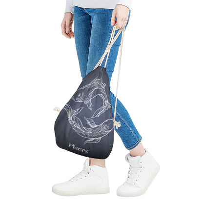Astrology Pisces Sign Print Drawstring Bag
