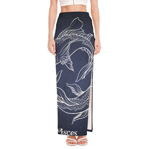 Astrology Pisces Sign Print High Slit Maxi Skirt