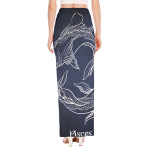 Astrology Pisces Sign Print High Slit Maxi Skirt