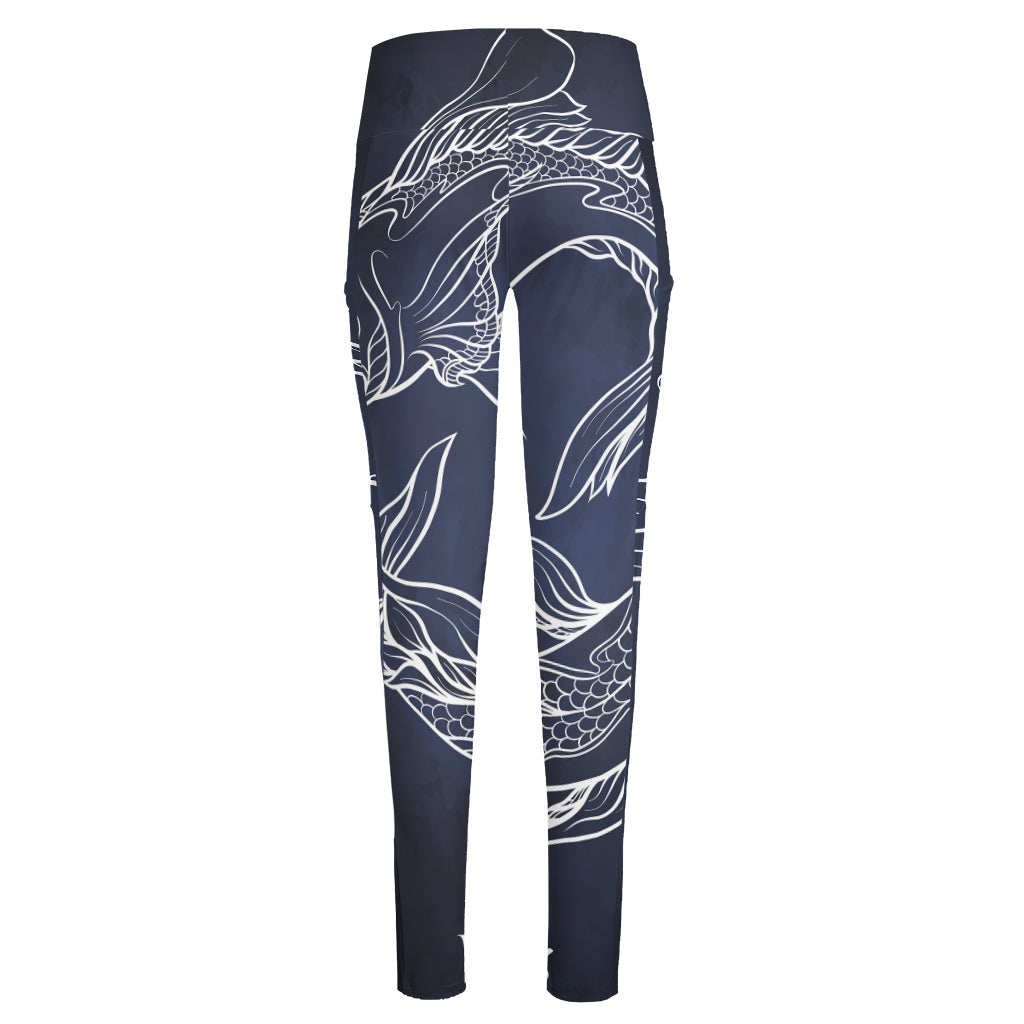 Astrology Pisces Sign Print High-Waisted Pocket Leggings