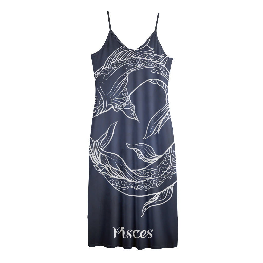 Astrology Pisces Sign Print Jersey Midi Cami Dress