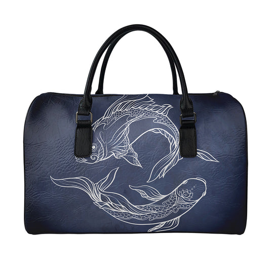 Astrology Pisces Sign Print Leather Duffle Bag